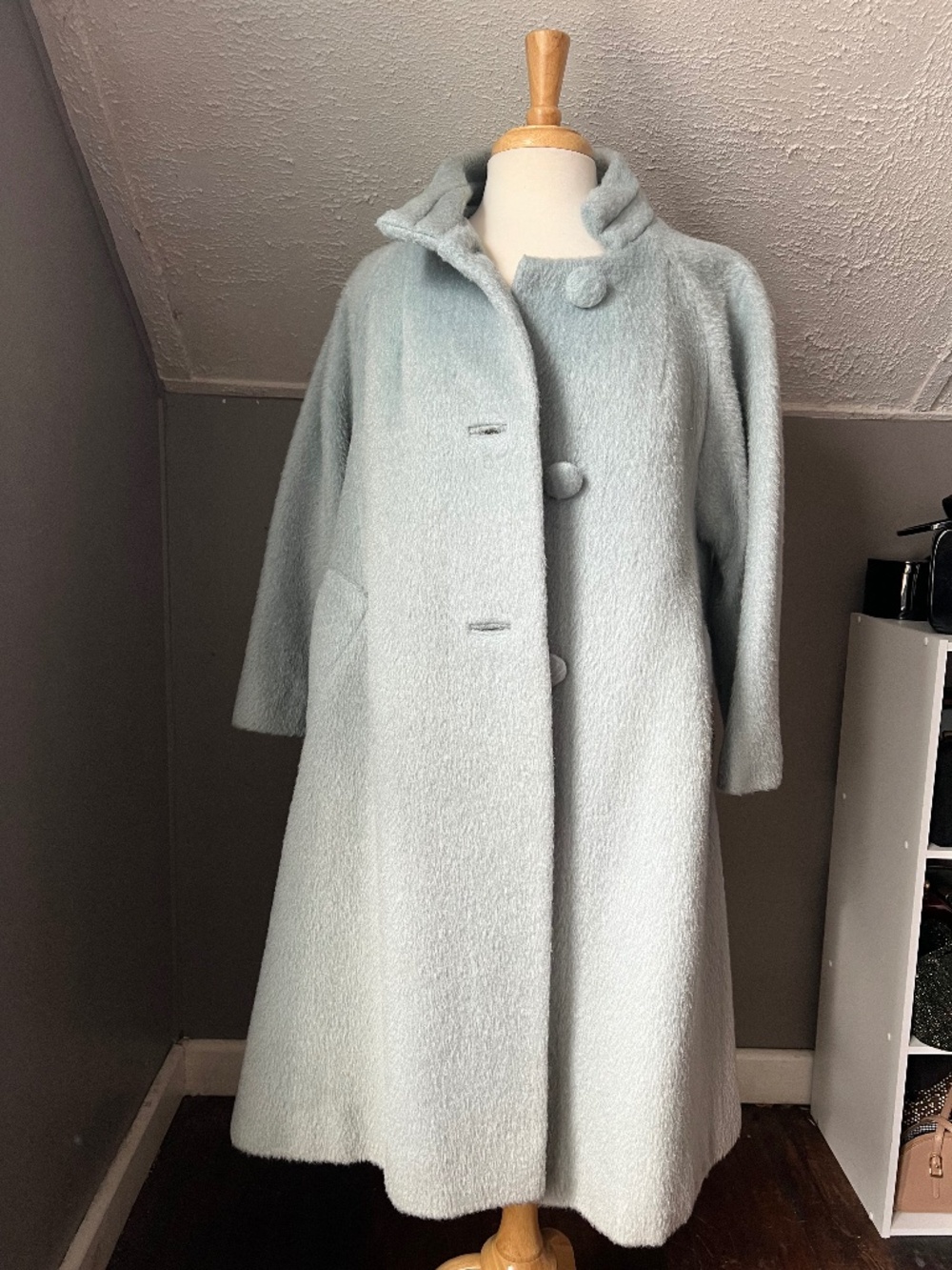 Lilli Ann baby blue mohair swing coat 1960s 1950s